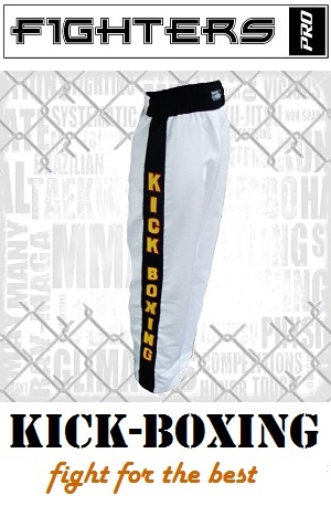 FIGHT-FIT - Kick-Boxing Hosen / Satin / Weiss / Medium