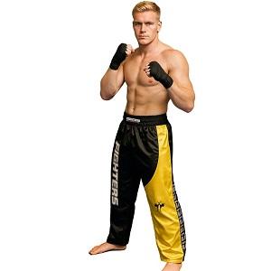 FIGHTERS - Kick-Boxing Hosen / Satin / Schwarz-Gelb / XXS