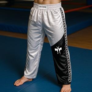 FIGHTERS - Kick-Boxing Hosen / Satin / Weiss-Schwarz / XS