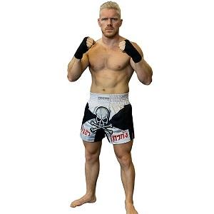 FIGHTERS - Muay Thai Shorts / Skull / Weiss-Schwarz / Small