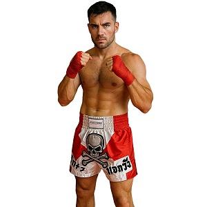FIGHTERS - Muay Thai Shorts / Skull / Weiss-Rot / Small